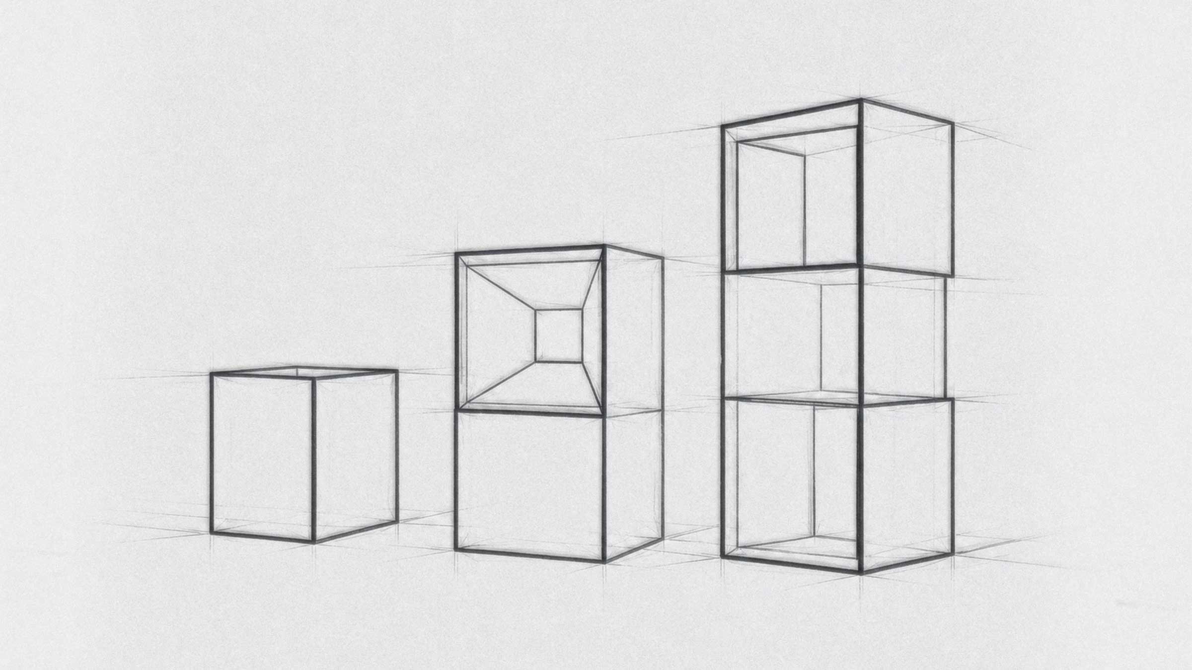 Abstract sketch of wireframe cubes